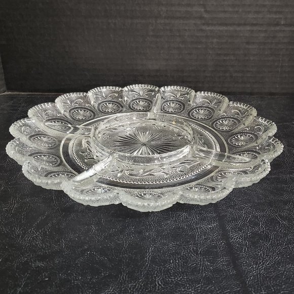 Rare Find: 1970 Sandwich Glass Clear Egg Oyster Serving Plate Brockway Glass Ame - Picture 5 of 10